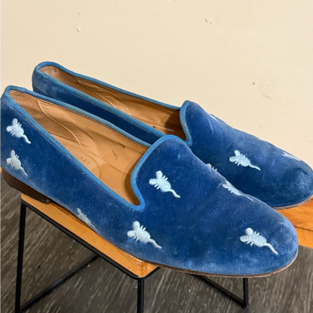 Stubbs & Wootton Royal Blue Velvet Loafers with Mouse Design